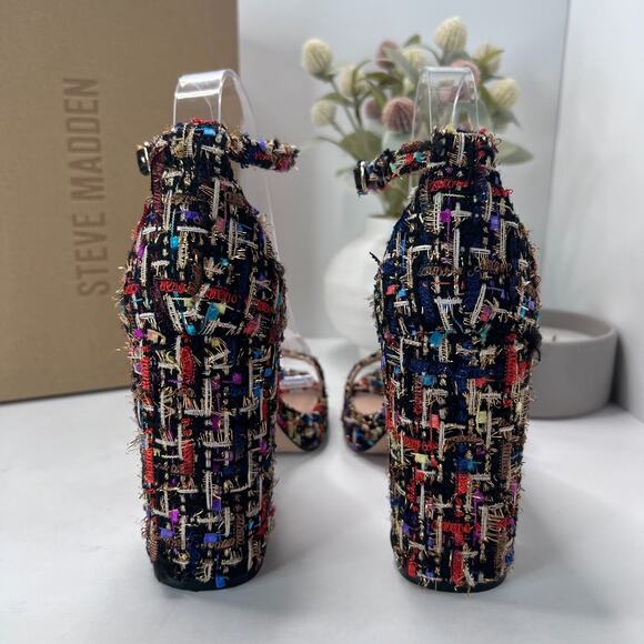 Steve Madden Susan Multi Tweed Platform Chunky Heels Black Multicolor Women 10 M - Picture 4 of 11